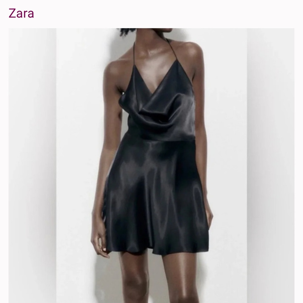 Zara Elegant Black Satin Mini Dress